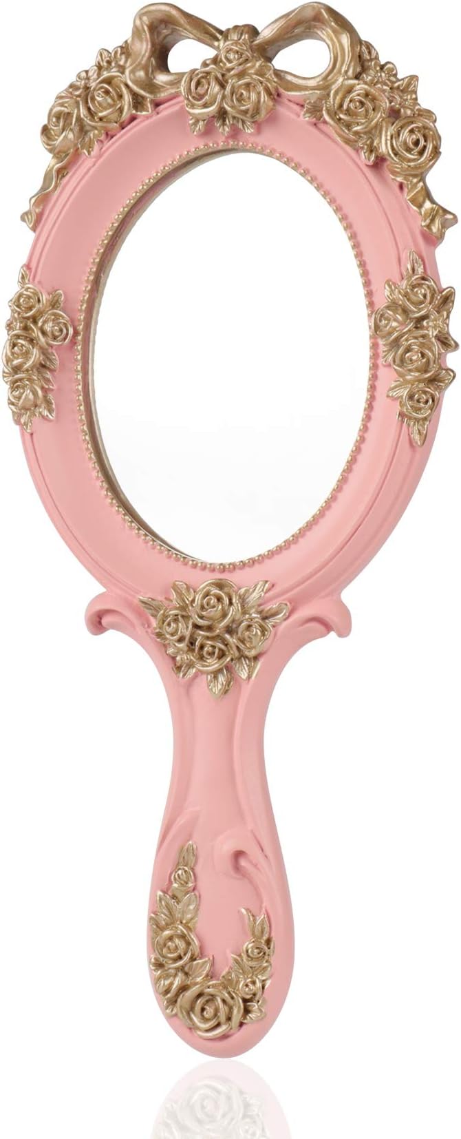 Makeup Hand Mirror Vintage Travel Hand Held Mirror, Pink