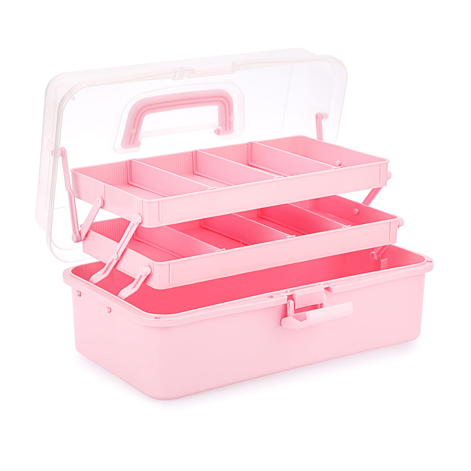 IGNPION 3 Layer Craft Stackable Storage Box 7-compartment Mulit Purpose Dividers Storage Container for Storing&Organising Toys, Arts Crafts, Stationery, Sewing, Fishing Tackle, Pink
