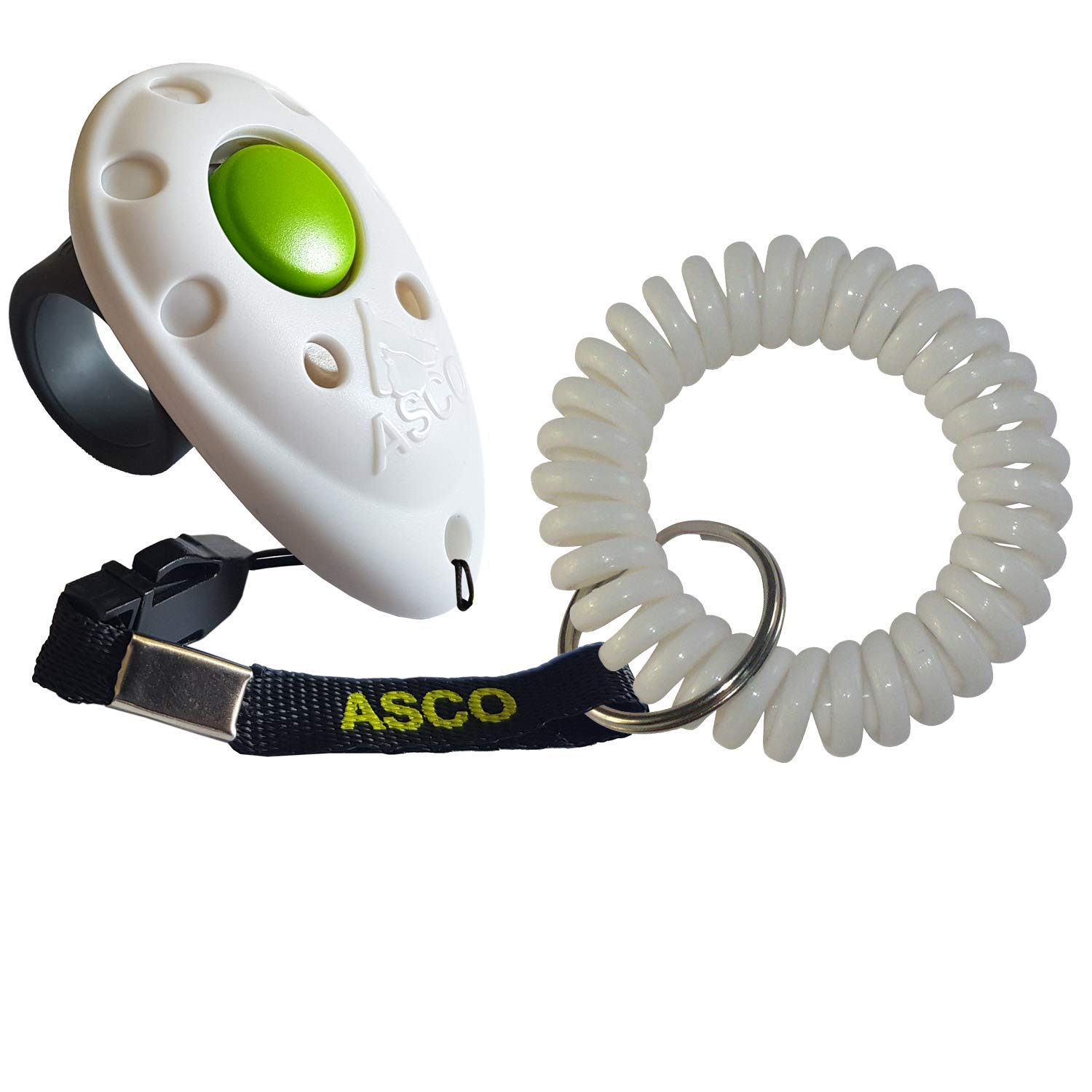 ASCO Premium Finger Clicker with Wrist Strap Coil, Ergonomic PET Dog Puppy Cat Horse Quality Training Clicker, white AC05FS