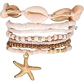PAIOJVN Boho Layered Shell Bracelet Set Handmade Bead Adjustable Seashell Starfish Conch Bracelets for Women Gifts Beach Jewelry