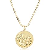 MYEARS Women Birth Flower Necklace Gold Butterfly Coin Disc Pendant Cubic Zirconia 14K Simple Dainty Beaded Chain Everyday Trendy Jewelry - 12 Months