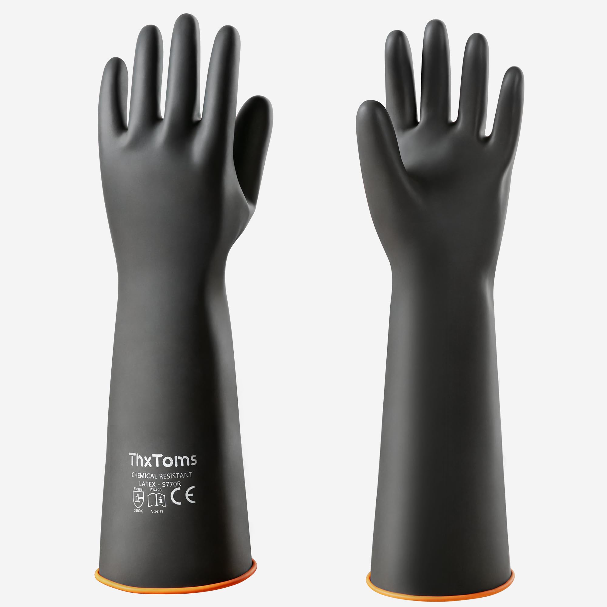 ThxToms Chemical Resistant Gloves,Reusable Heavy-Duty Rubber Gloves, Resist Strong Acid, Alkali and Oil, 18", 1 Pair