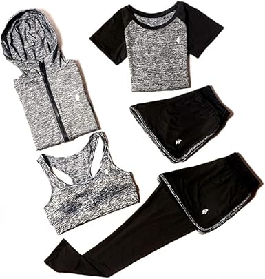 JLTPH Mujer Conjuntos Deportivos 5 Piezas Chándales Ropa de Correr ...
