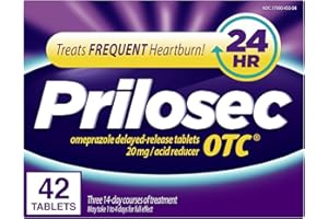 Prilosec OTC, Omeprazole Delayed Release 20mg, Acid Reducer, Treats Frequent Heartburn for 24 Hour Relief, All Day, All Night*, 20mg, 42 Tablets
