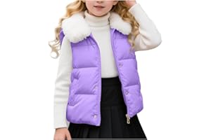Girls Down Puffer Vest Zip Up Fur Collar Sleeveless Vest Jacket Winter Warm Waistcoat Coats with Pockets 2-12 Years