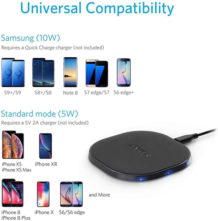Amazon Com Anker 10w Wireless Charger Qi Certified Wireless Charging Pad Powerport Wireless 10 Compatible Iphone Xs Max Xr Xs X 8 8 Plus 10w Fast Charging Galaxy S10 S9 S9 S8 S8 No Ac Adapter