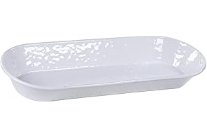 Golden Rabbit Enamelware Oval Basket, 16 x 6 inch, Solid White Textured