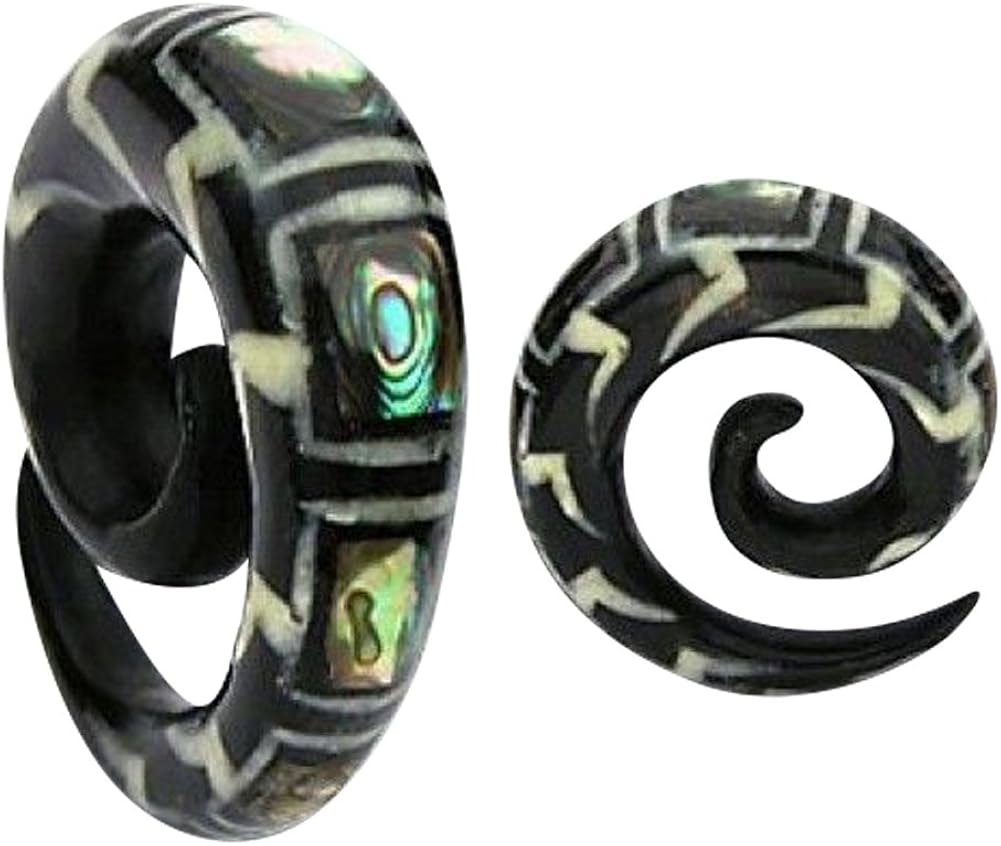 Body Jewelry PAIR HORN 2g 6MM SPIRALS PLUG body jewelry INLAY PLUG