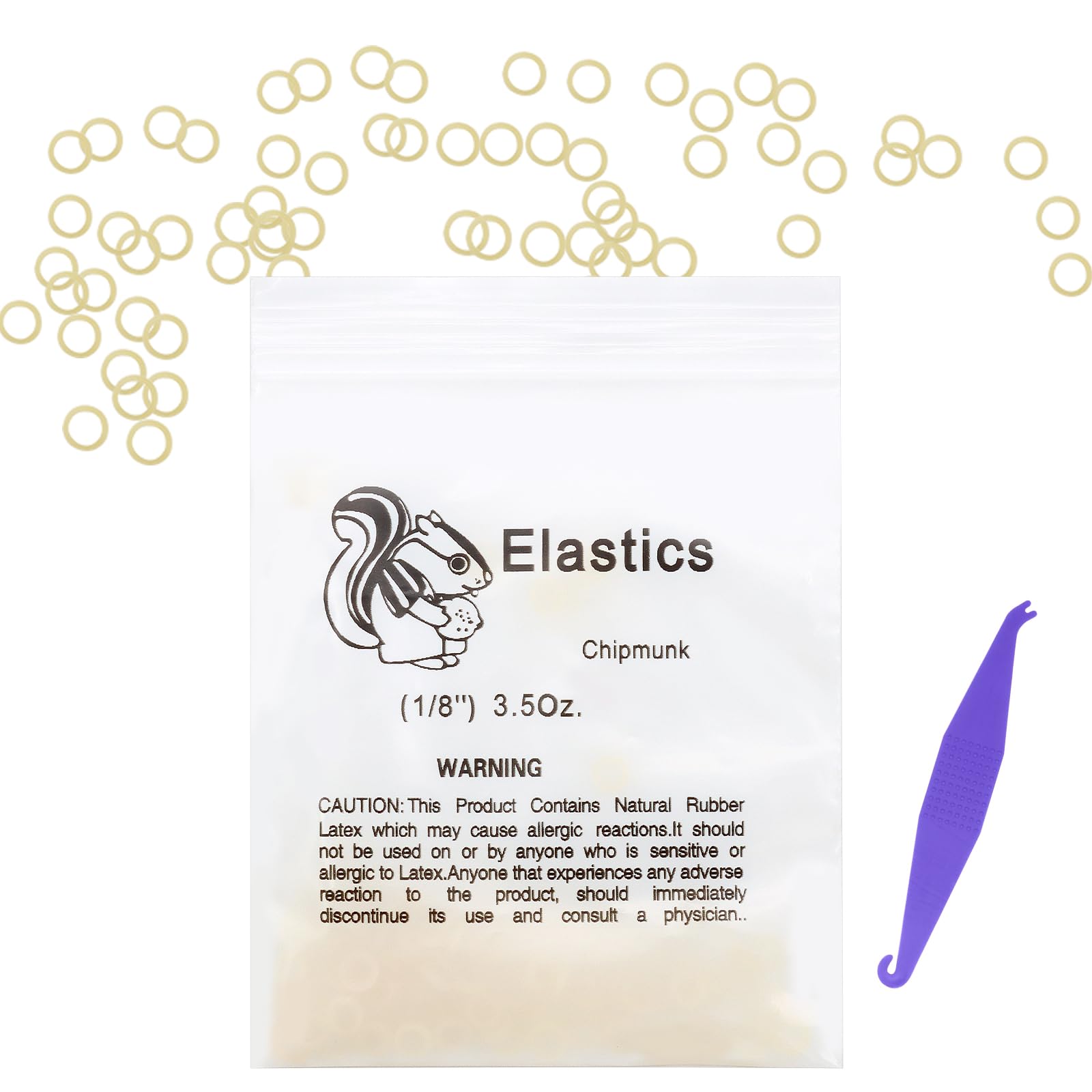 VEGCOO 1000 Pcs Orthodontic Elastic Rubber Bands, 1/8", Braces Teeth with 10 Pcs Placers Braces Teeth Accessory, Dental Orthodontic Elastics Dentist Braids Braces Teeth Gap (Eichhörnchen)