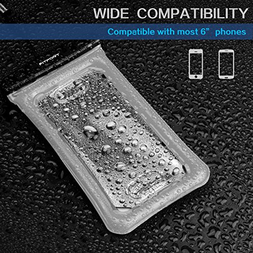 Floating Waterproof Case Phone Pouch -FITFORT Touch ID Fingerprints Available TPU Clear Dry Bag for iPhone X 8 7 6 Plus Samsung Galaxy Google Pixel HTC LG Sony (2-Pack)-Black&Crystal