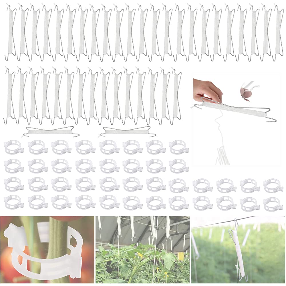 MEISHANG Tomato Hooks, Tomato Hooks with Cord, 40 Pieces Tomato Hooks with 40 Practical Plant Support Clips, Vegetable Hooks, Tomato Hooks, Tomato Hooks Metal, Tomato Hook Set for Hanging Tomatoes and