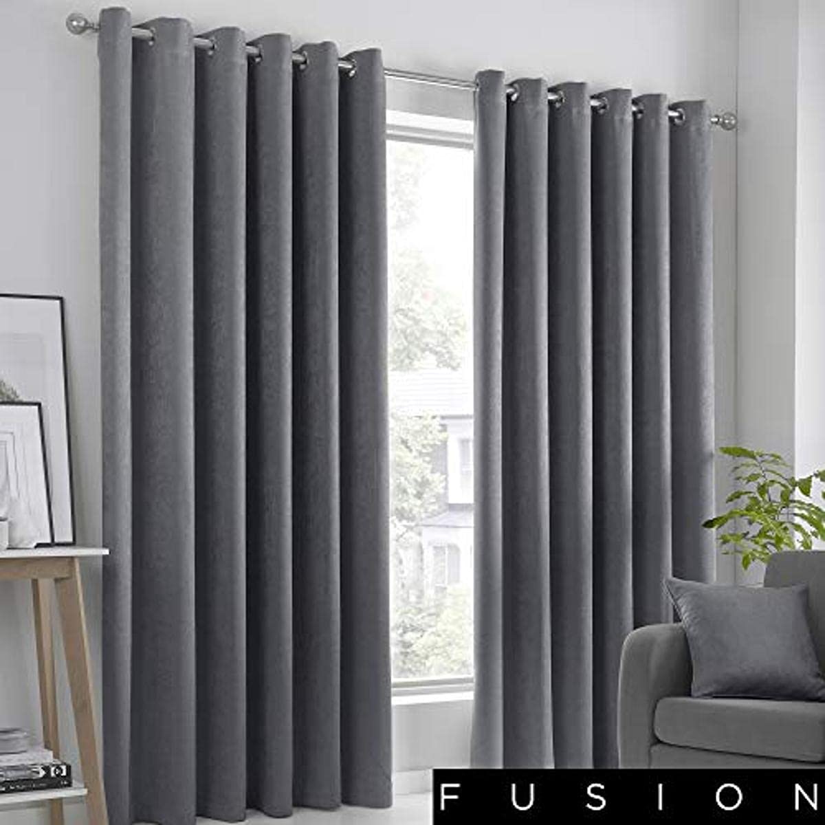 Fusion Strata Woven Eyelet Lined Curtains, Charcoal, 66 x 90 Inch