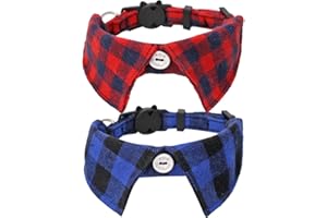 LAMPHYFACE 2 Pack/Set Cat Collar Breakaway with Cute Bow Tie and Bell Plaid for Kitty Adjustable Safety