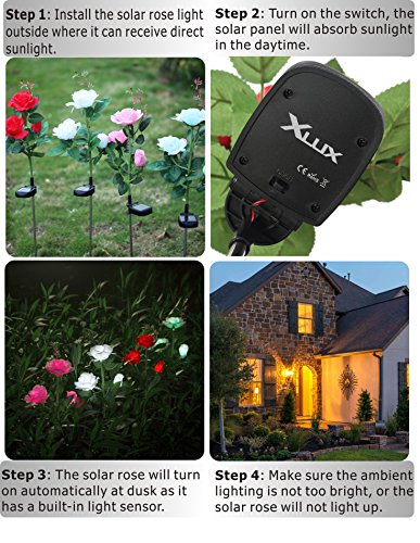 XLUX Outdoor Solar Powered Rose Lights Flower Stake, for Garden Patio Yard Christmas Pathway Decoration, White