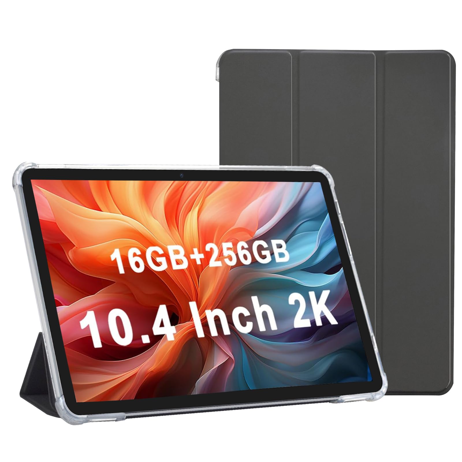 VASOUN 10 inch Tablet, Android Tablets 10 inch with 16GB RAM 256GB Storage, Octa-Core, 5Ghz WiFi, 2K Screen FHD IPS, Aluminum Body with PU Tablet Case - Dark blue