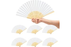 NIUBIER 6 Pcs Hand Fans for Women Foldable, Paper Folding Hand Fans, Rave Fan Folding Handheld Fans, Chinese Fan Paper Fans for Cooling Down, DIY Wedding Dancing Party Favors