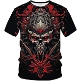 Snbidmk Men's Darkness Warrior T-Shirt Funny 3D Graphic Skull Warrior Summer Short-Sleeved Shirt