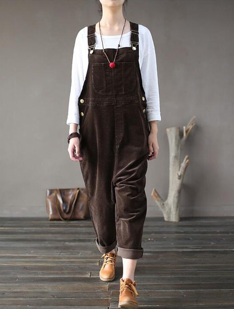 Vogstyle Donna Salopette Larghe Vintage di Velluto a Coste lencicol  Abbigliamento Moda