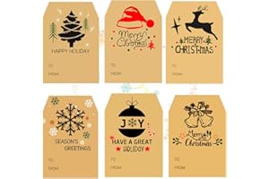 AWEELON 500PCS Christmas Gift Tag Stickers Kraft Christmas Gift Tag Self-Adhesive for Gift Box Present Holiday, 3 x 2inch