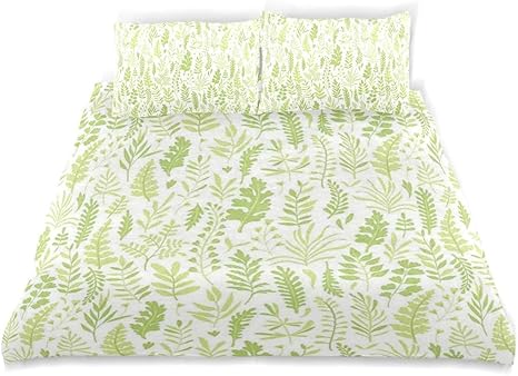 Amazon Dojofelpm 布団カバーセット 掛け布団カバーセット ボックスシーツ 枕カバー 緑の陰の木の単純な夏の植物の葉パターン 学生寮 学生寮 ふわふわ 寝具カバーセット シングル 150x210cm 寝具カバーセット オンライン通販