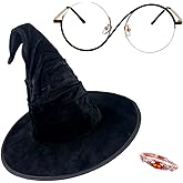LMLVHH Witch Hat Dress-Up Kit – Magic Ring & Round Glasses – 3pcs Halloween Costume Accessories for Cosplay & Fantasy Parties