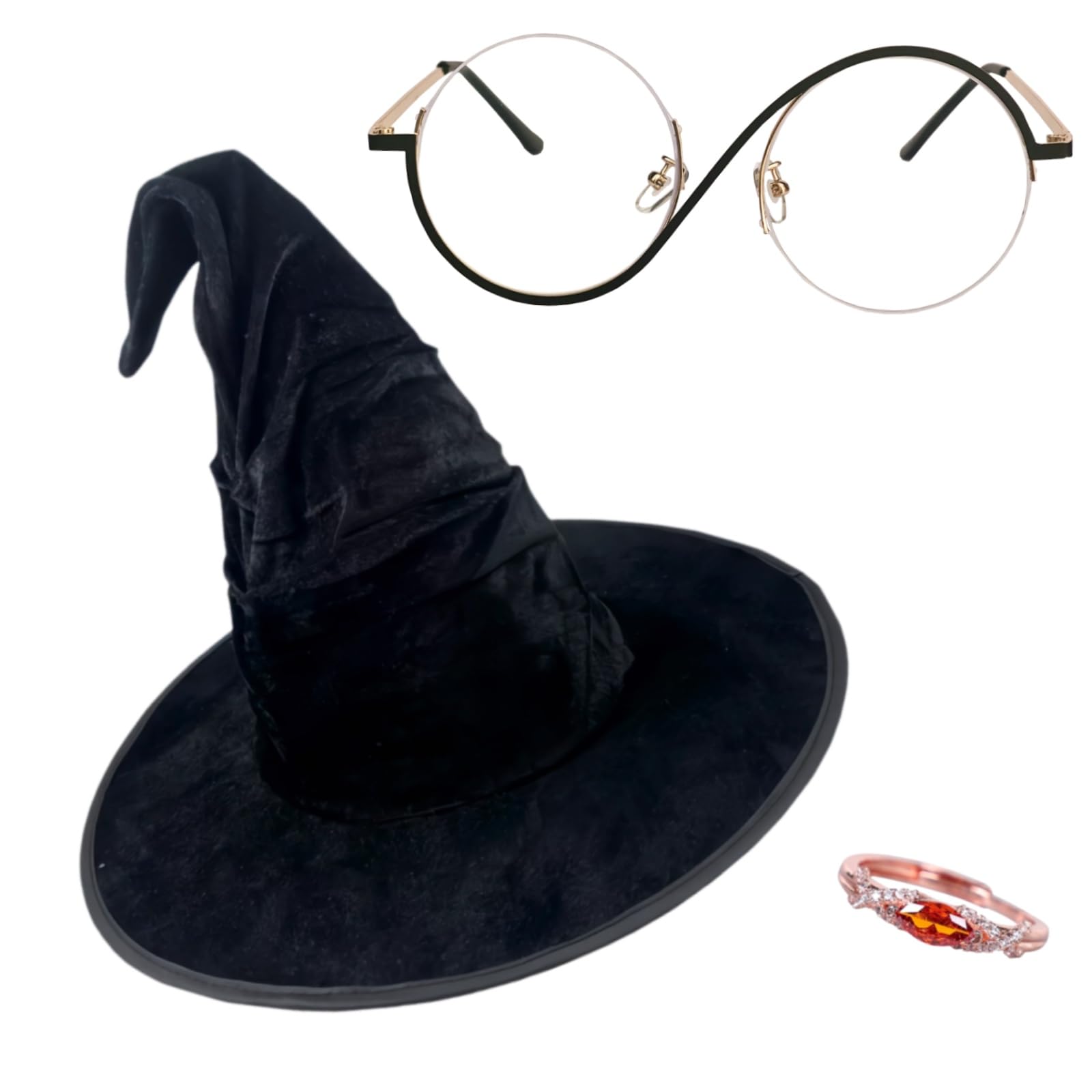 Photo 1 of ***only hat*** LMLVHH Witch Hat Dress-Up Kit – Magic Ring & Round Glasses – 3pcs Halloween Costume Accessories for Cosplay & Fantasy Parties