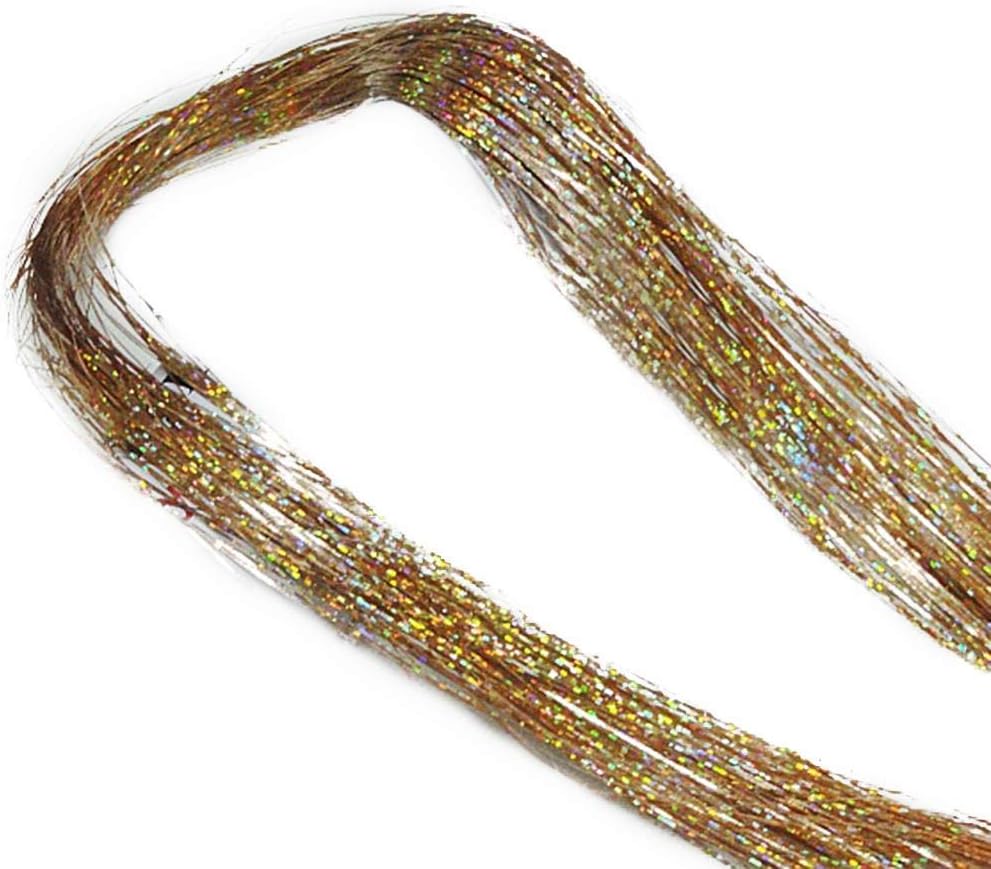 Jocestyle Hair Tinsel Strands Kit 35 Inches Tinsel Hair Extensions 100 Strands Fairy Hair Kit Heat Resistant Glitter Sparkling Bling Shiny Hair Dazzle Hairpieces for Halloween Party (gold)