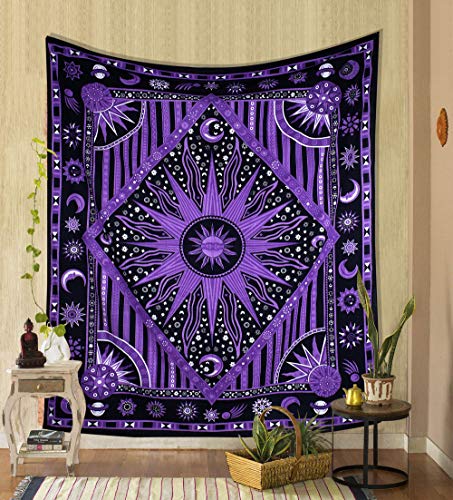 THE ART BOX Orange Celestial Wall Tapestry – Mandala Cotton Hanging for Bedroom & Living Room