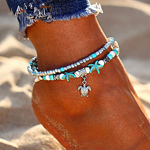 Rune Starfish Vintage Ankle Bracelet Buddha Foot Jewelry Summer Barefoot Women Beach Anklet (SET 2) - Thumbnail 2