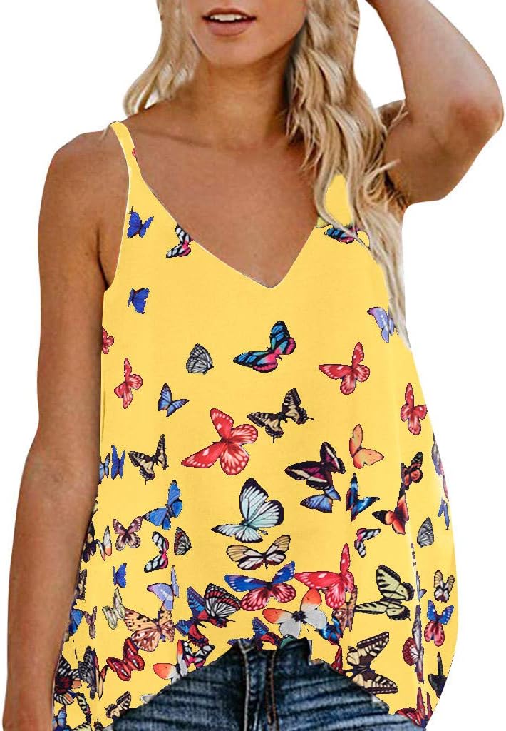 Women's Sleeveless Casual Butterfly Print Tank Twisted Loose T Shirt Blouses Tunic Summer Fashion Beach Vest Tops