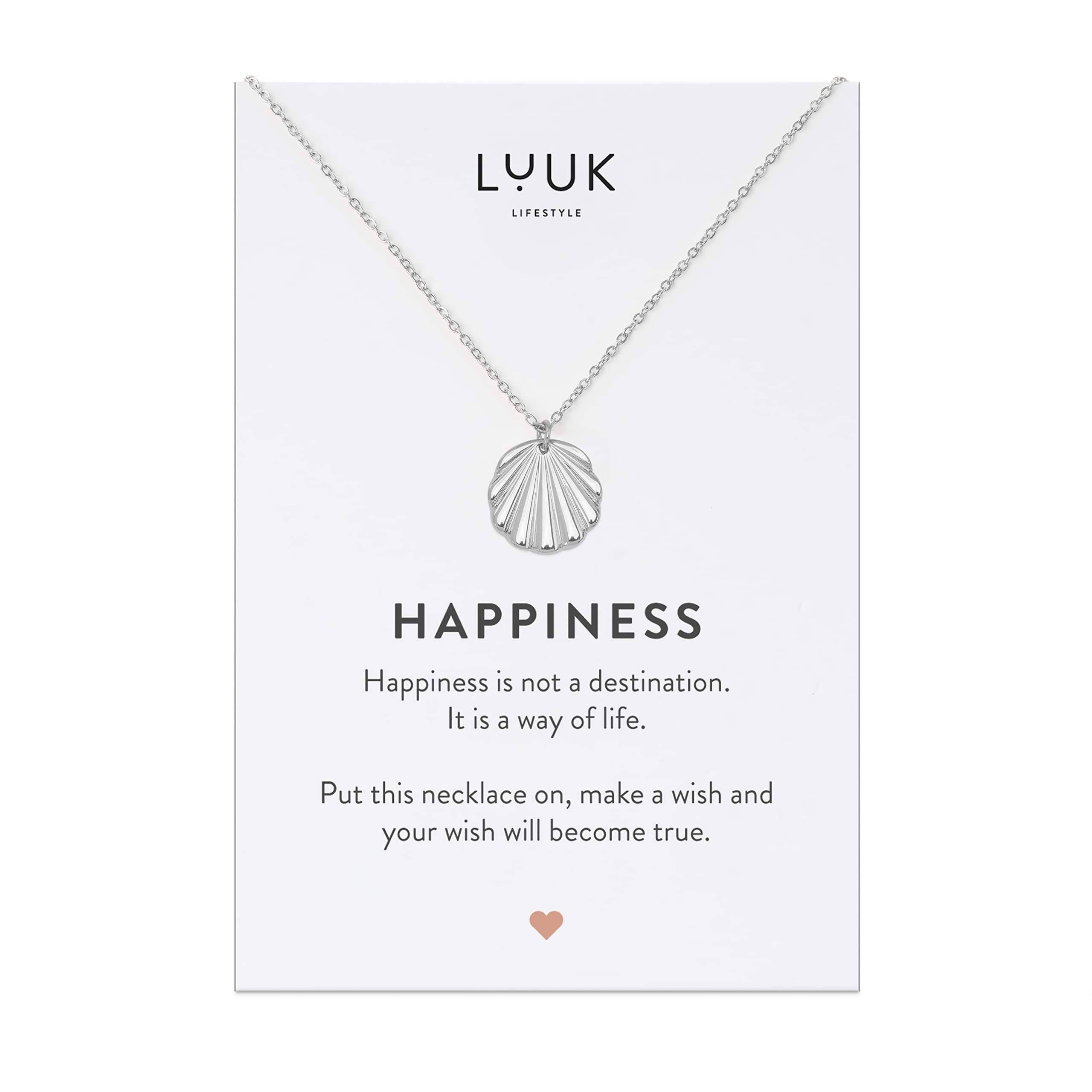 LUUK LIFESTYLE Stainless Steel Pendant Necklace for Women Waterproof 50cm Chain Modern Necklace Gift for Her Silver Shell