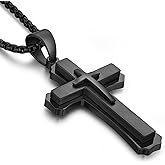 ZDaoBen Men's Cross Necklace 316L Stainless Steel Large Heavy Cross Pendant for Men Polished Jewelry Rolo Chain with 22'' 24'' 26''