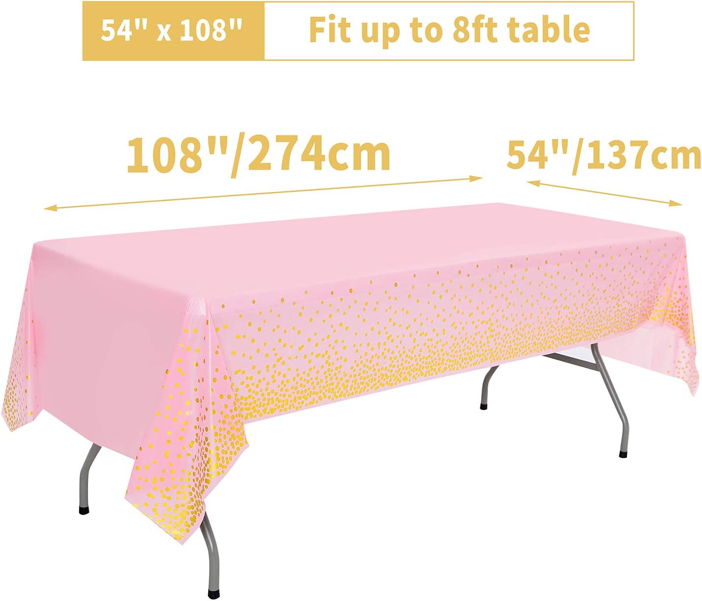 2 Pack Pink and Gold Party Tablecloth for Rectangle Table Gold Dot Confetti Rectangular Table Cover - Image 5