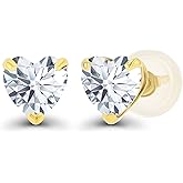 Solid 14K Gold 5mm Heart Genuine Birthstone Stud Earrings For Women | Hypoallergenic Studs | Natural or Created Gemstone Stud Earrings For Women