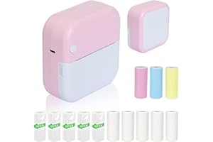 ZEDACY Thermal Mini Printer, Portable Inkless Sticker Printer, Bluetooth Wireless Label Printer with 13 Rolls Paper, Small Pocket Printer for Notes, Children DIY, Compatible with iOS/Android (Pink)