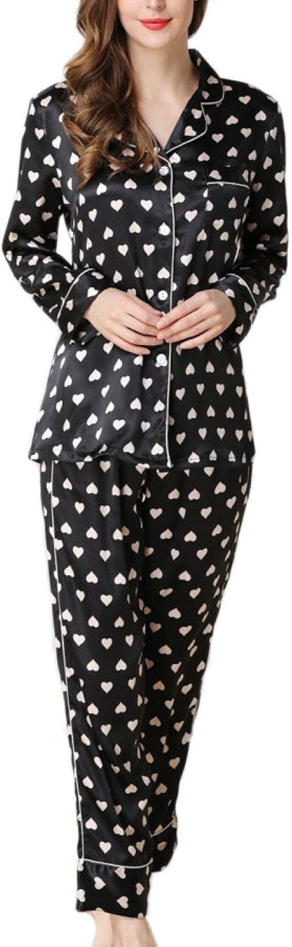 Damen Schlafanzug Baumwolle Langarm - Pyjama Set V-Ausschnitt Lila