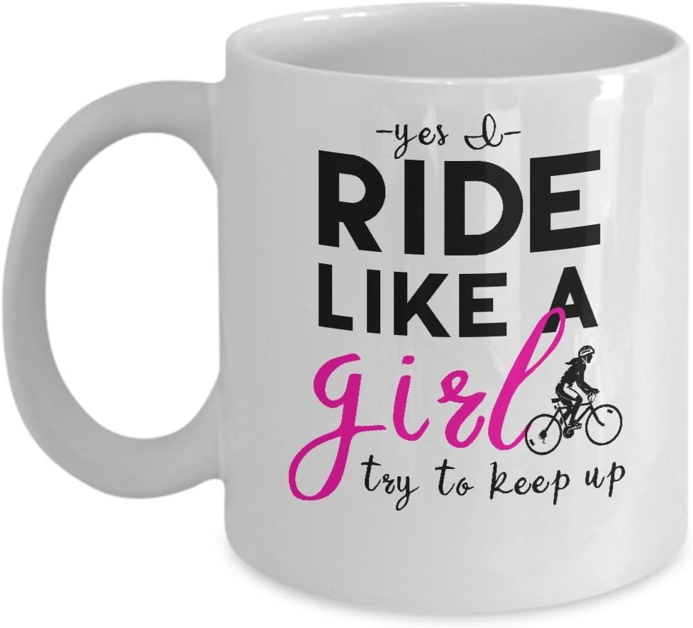 Mountain Bike Mug Ride Like a Girl Bicycle Rider Funny Biking Coffee Cup for Cycling Woman