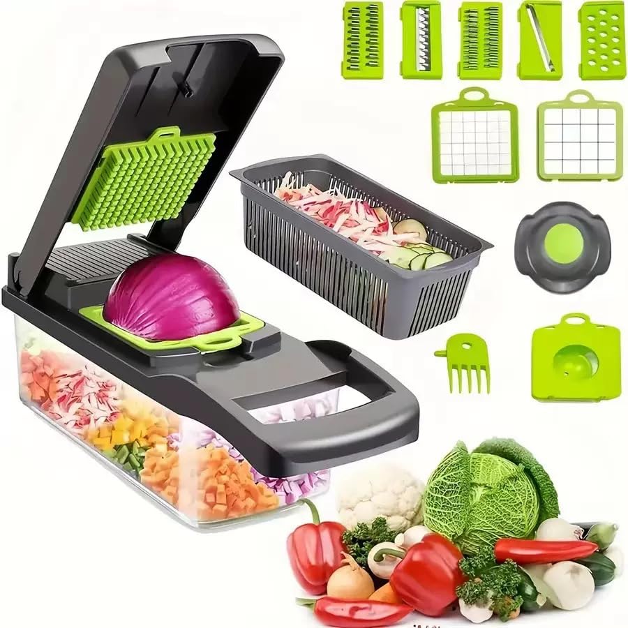14-in-1 Vegetable Chopper and Slicer - Kitchen Appliances, Gadgets Clearance, Essentials for Cooking, Top Kitchen Gadgets, Onion, Veggie & Food Chopper, Onion & Potato Slicer, Accessories utensils