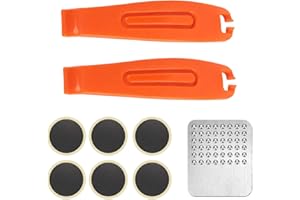 Bike Tire Repair Kit, 2 Tire Levers & 6 Patch Kit, Emergency Bicycle Tube Patch Kit with Metal Rasp, Portable Tire Removal To