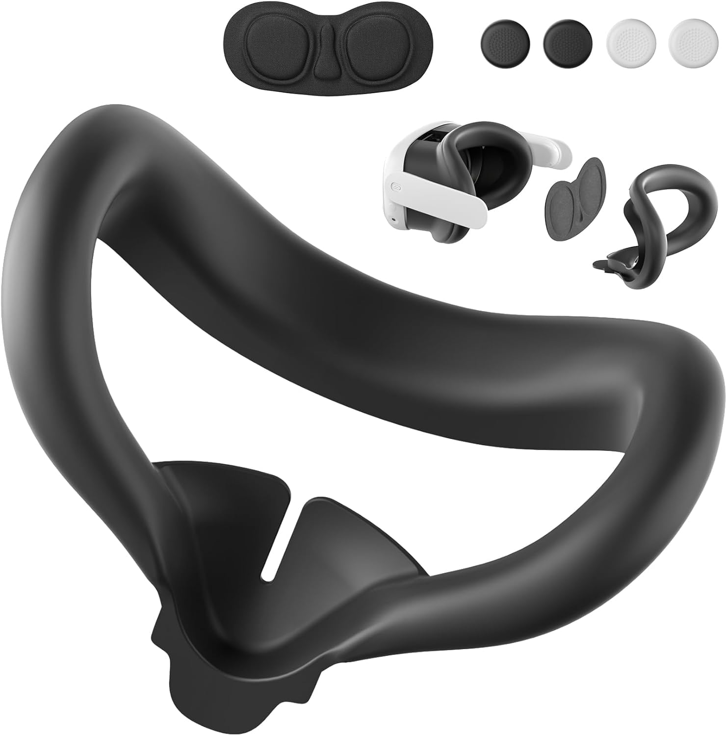 Silicone Face Pad kit for Met-a Quest 3, Soft, Durable, Washable,Sweat-Proof,Lightproof Anti-Leakage Face Pad for Met-a Quest 3. Includes Met-a Quest 3 Lens Cover and Controller Joystick Caps.