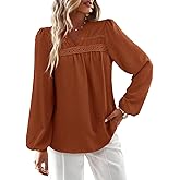 HEYTALALA Womens Fall Tops Long Sleeve Shirts Swiss Dot V Neck Pleated Tunic Dressy Casual Blouses Boho Clothing 2025