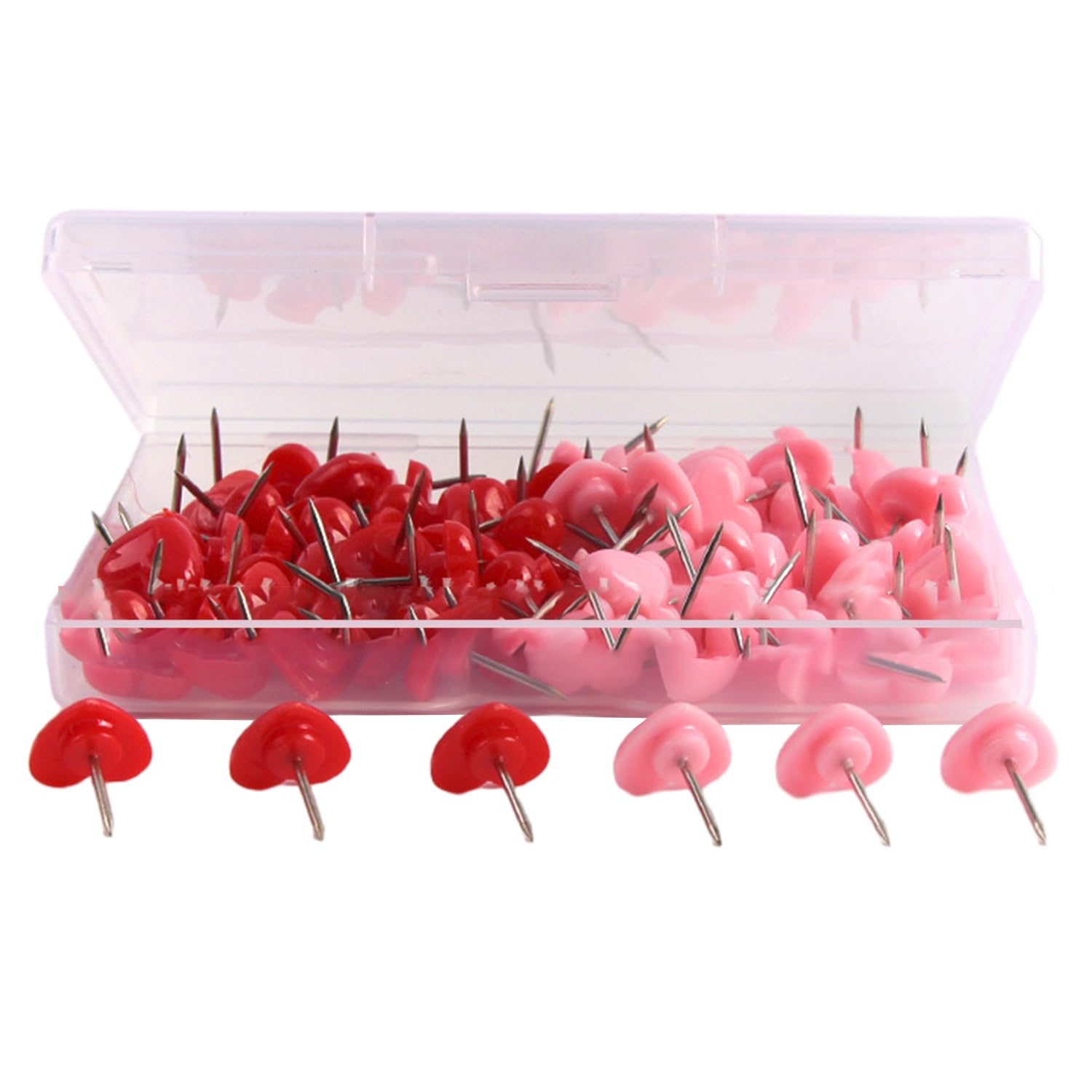 100 Love Thumbtacks, Bulletin Board Pins, Decorative Thumbtacks, Paper Clips, Scrapbooking Pins, Metal Paper Fasteners, Suitable for Clothing Positioning and Fabric Fixing (Red, Pink)