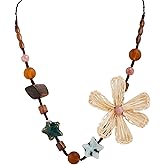 MINACHI Handmade Braided Necklace for Women, Wooden Beads, Rattan Charm, Vintage Style, Gift Jewelry