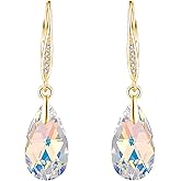 URONE Austrian Crystal Earrings 925 Sterling Silver Aurora Boreali/Light Green/Violet Light Drop Dangle Earrings Anniversary Birthday Jewelry Gifts for Women