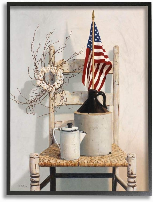 Paintings - Stupell Industries Vintage Rustic Things American Flag Neutral Painting