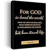 Christian Gold Foil Canvas Wall Art Motivational John 3:16 For God So Loved the World Print Framed Canvas Painting Artwork Home Decor Gifts 12x15 Inch