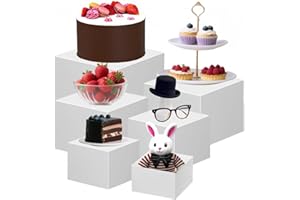 CEUQIESO 6Pcs Buffet Risers, Food Risers for Buffet Table, Acrylic Display Stands for Party Catering Desset Jewelry Collectibles, Acrylic Cube Boxes with Hollow Bottoms White(10"-9"-8"-7"-6"-5")