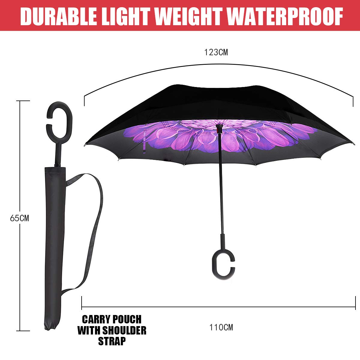 Monstleo Double Layer Inverted Umbrella Cars Reverse Umbrella, Windproof UV Protection Big Straight Umbrella for Car Rain Outdoor With C-Shaped Handle and Carrying Bag