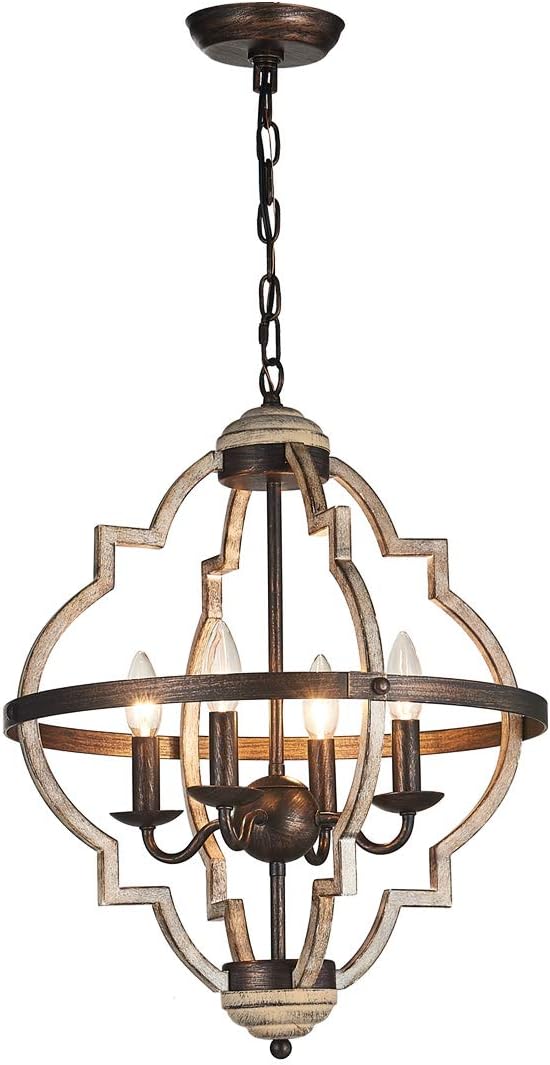 TZOE Orb 4-Light Metal Chandelier，Rustic Vintage Chandelier，Stardust Finish，Foyer Light，Adjustable Height，Dining Room Lighting Fixtures Hanging，Living Room Light，Kitchen Chandelier UL Listed - - 