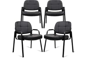 CLATINA Big Tall 400 lbs Waiting Room Chair with Padded Arms, Leather Office Guest Chairs No Wheels for Conference Reception Room and Elderly Home Desk Lobby Side Black, 4PK